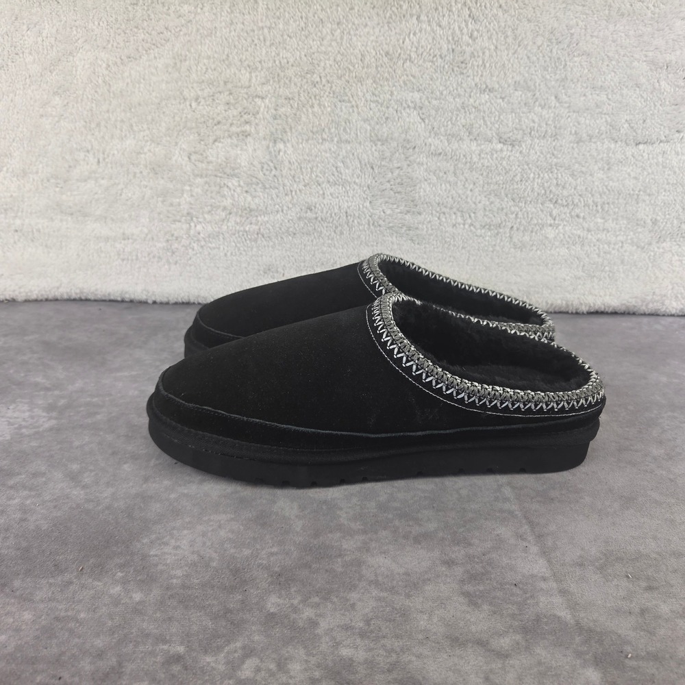 Mykos Black Suede Faux Fur Lined Tasman Style Platform Slippers Mules Womens 11